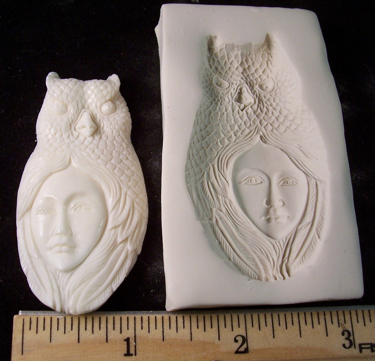 Horned Owl Goddess - Hard Polymer Clay mold for use with clay 1 1/4 x 2 1/4" Spirit Totem