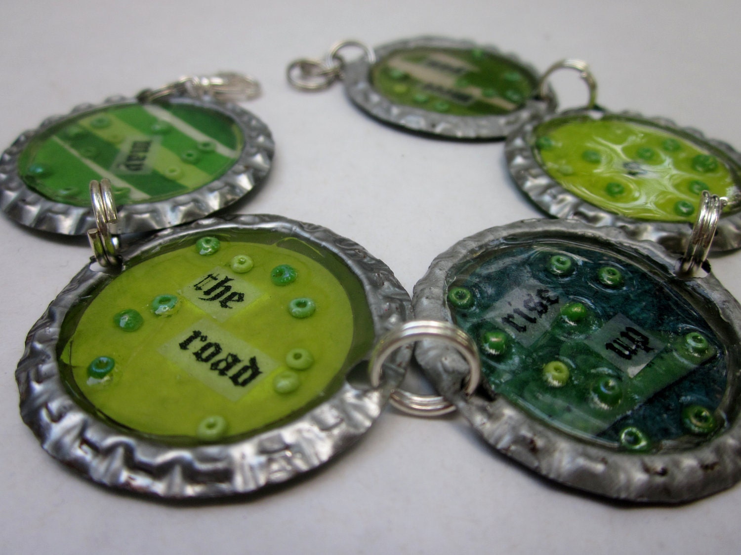 Upcycled Bottle Cap Poetry Bracelet (May the Road Rise Up to Meet You)
