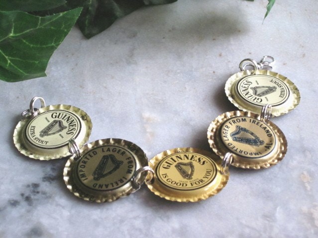 Upcycled Guinness Bottle Cap Irish Poetry Bracelet (may the road rise up to meet you)