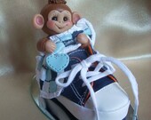 baby shower cake topper monkey shoe animal birthday clay