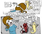 Woez Dorkling Comic Strip color Print funny love artist life talk to self creatures cynical humor illustration art