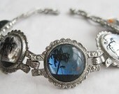 Vintage Deco Butterfly Wing Bracelet with Tropical Palm Trees and Sunsets