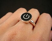 Computer Key Jewelry - Custom Made to Order- Sterling Black or White Power Standby Symbol Ring