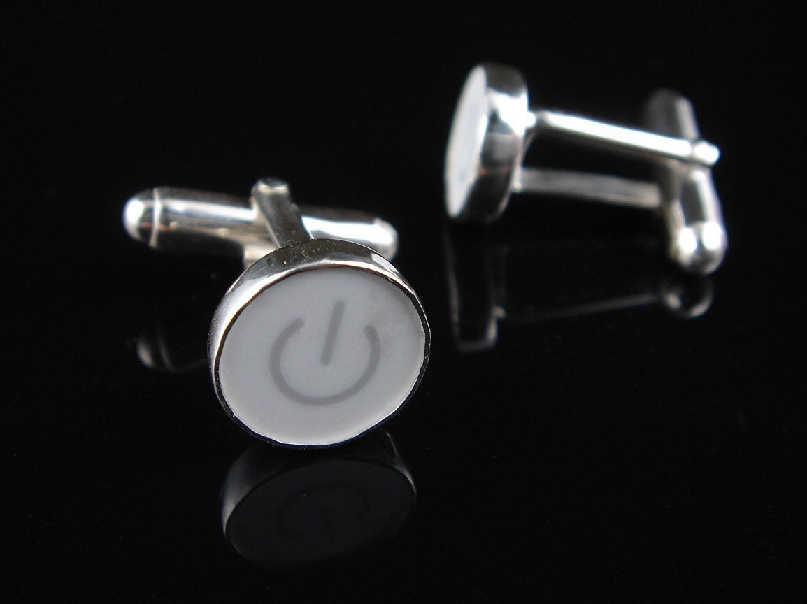 Computer Key Series- Power Standby Symbol White Key - Cufflinks