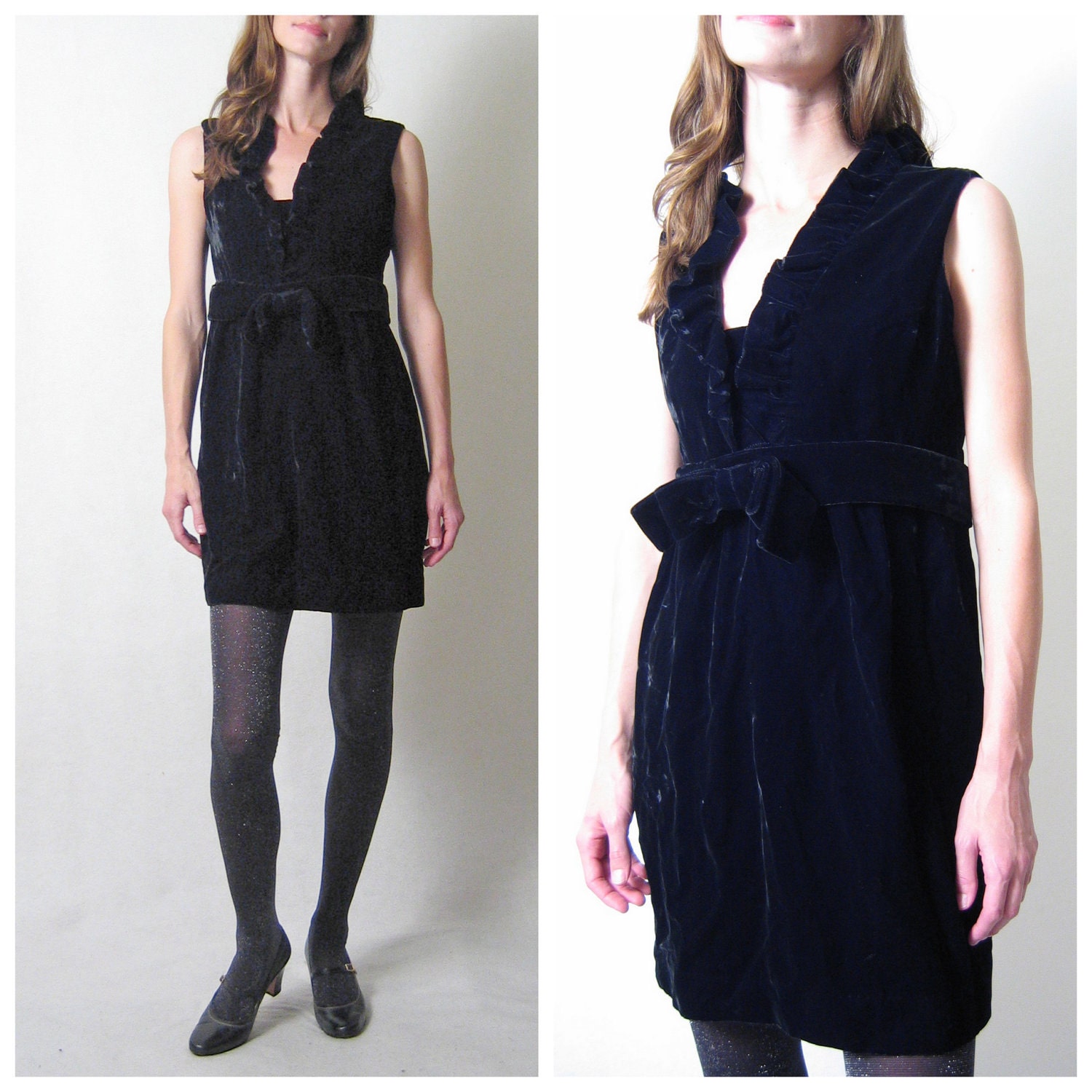 40% OFF // 1960s BLACK VELVET bow party dress, s - m
