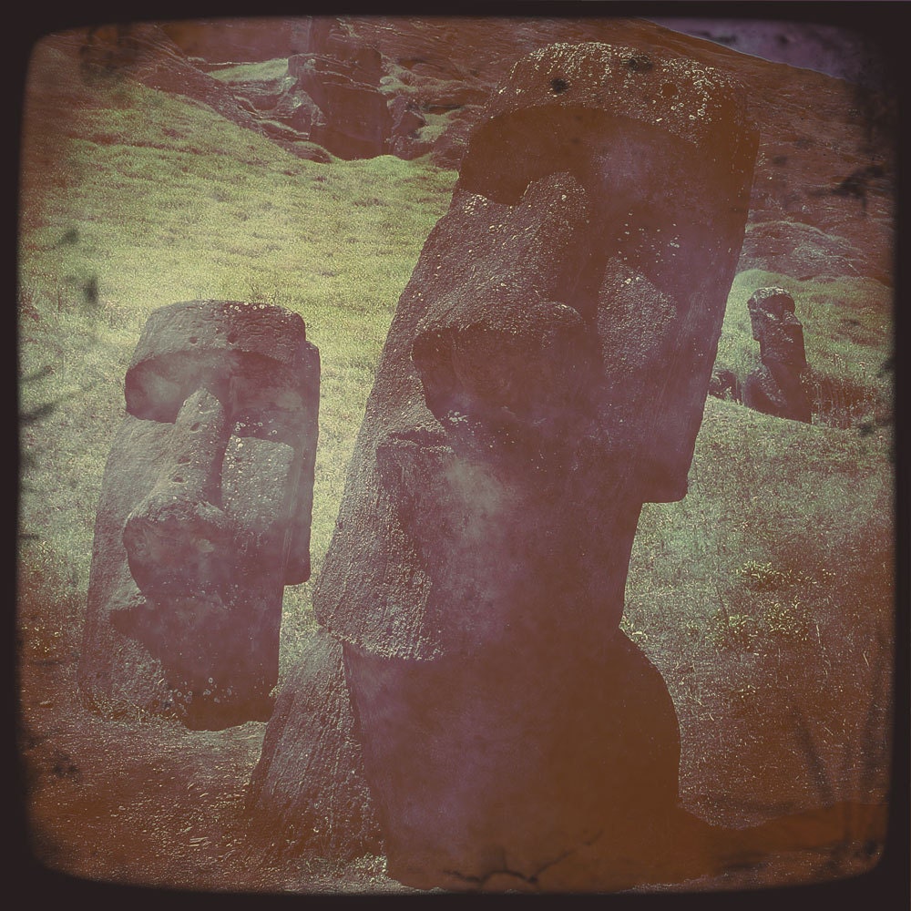 Moai Tiki Hipstamatic Easter Island Vintage Photo 5x5