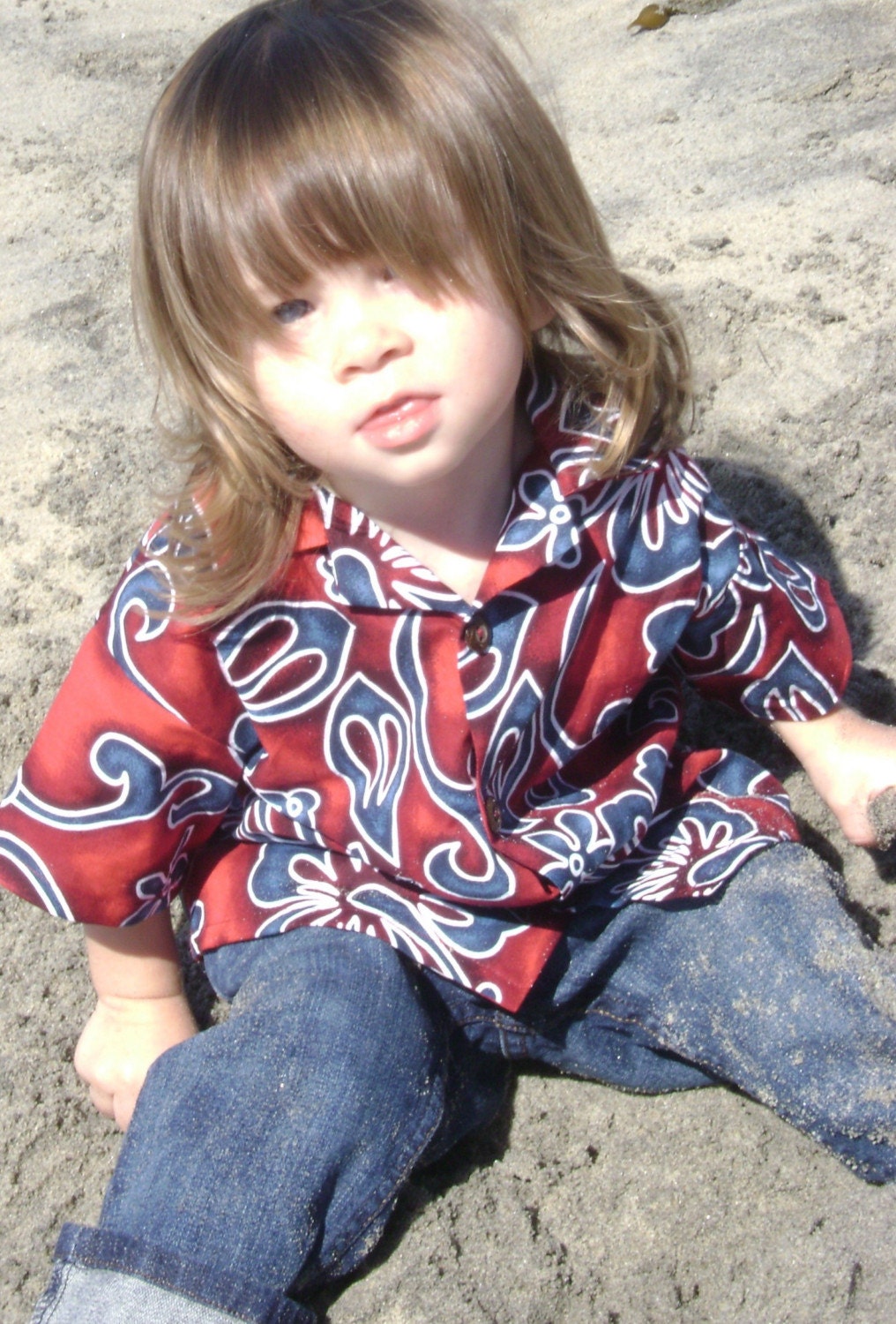 Hawaiian maroon and blue boy shirt