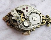 20% off EVERYTHING Steampunk Antique 17 jewel rubies Watch Part Earrings Vintage Industrial Ornate silver mechanical jewellery