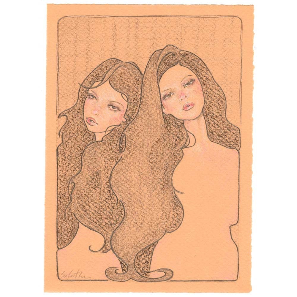 Too Much Hair - Original Art - Pencil Drawing - 5 x 7