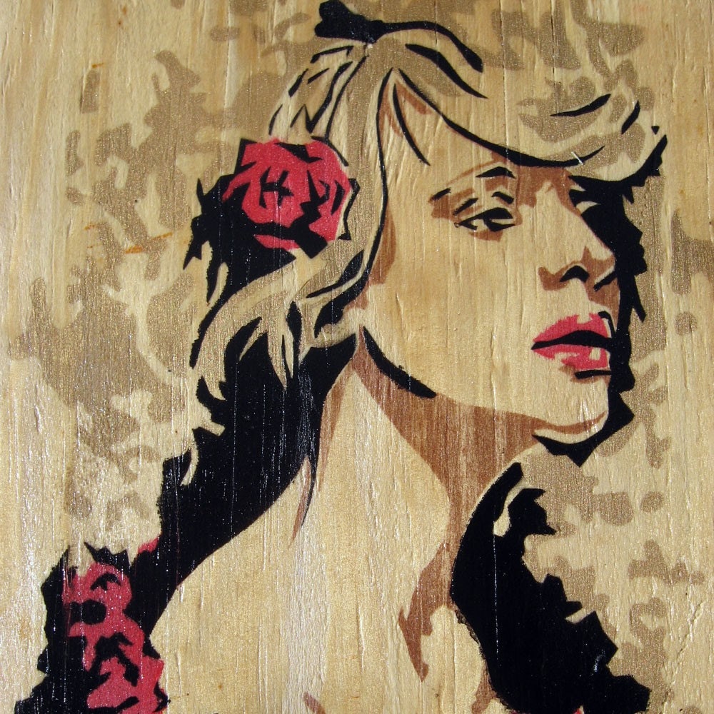 Day of Roses - Original Stencil Art - Hand Pulled Print on Wood Panel