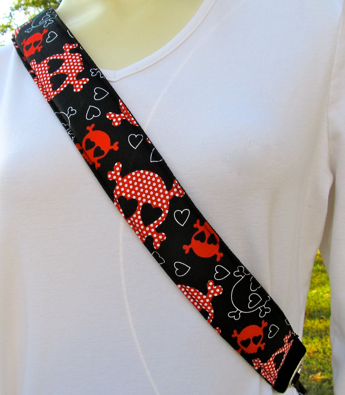 Funky Camera Strap-- Polka Dot Red and White for dSLR style-- Canon Olympus Nikon accessory