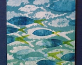 Fish School Print, mounted on 12" x 12" maple panel