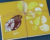 Owl Notecards, Screenprint Cards, A2 size, set of 6, Silkscreen, Blank note, Mod Owl, February 13 Creative, original design