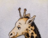 Kids wall art Cute animal Giraffe drypoint print with watercolor