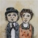 Quirky and whimsical original drypoint print with watercolor Farm Couple