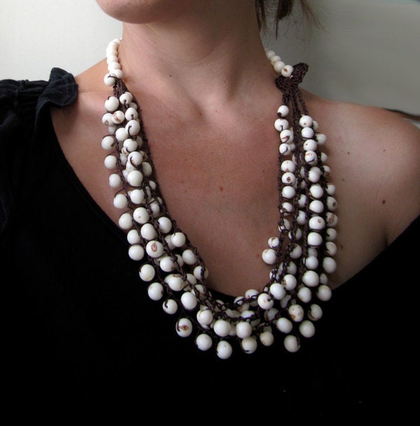 Beige multi strand necklace, beadwork necklace, beaded jewelry, acai necklace, bridesmaid gifts