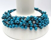 Blue bead choker, adjustable to long necklace, ecofriendly bead necklace, Multi strand necklace, Bright colored necklace