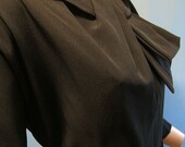 1950s 1960s Vintage Black Fitted Dress  Sculptural Dimensional Neckline.  Dolman  Sleeves. Peek a Boo Keyhole  Richard Frontman.  Bust  36