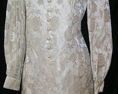 Vintage 1960s Mod  Brocade Floral Print Satin Shift Coat Dress.  Peter Pan Collar.  Bust 38. A line.