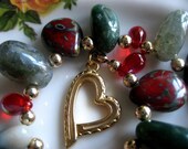 Green Moss Agate and Gold Dangly Bracelet