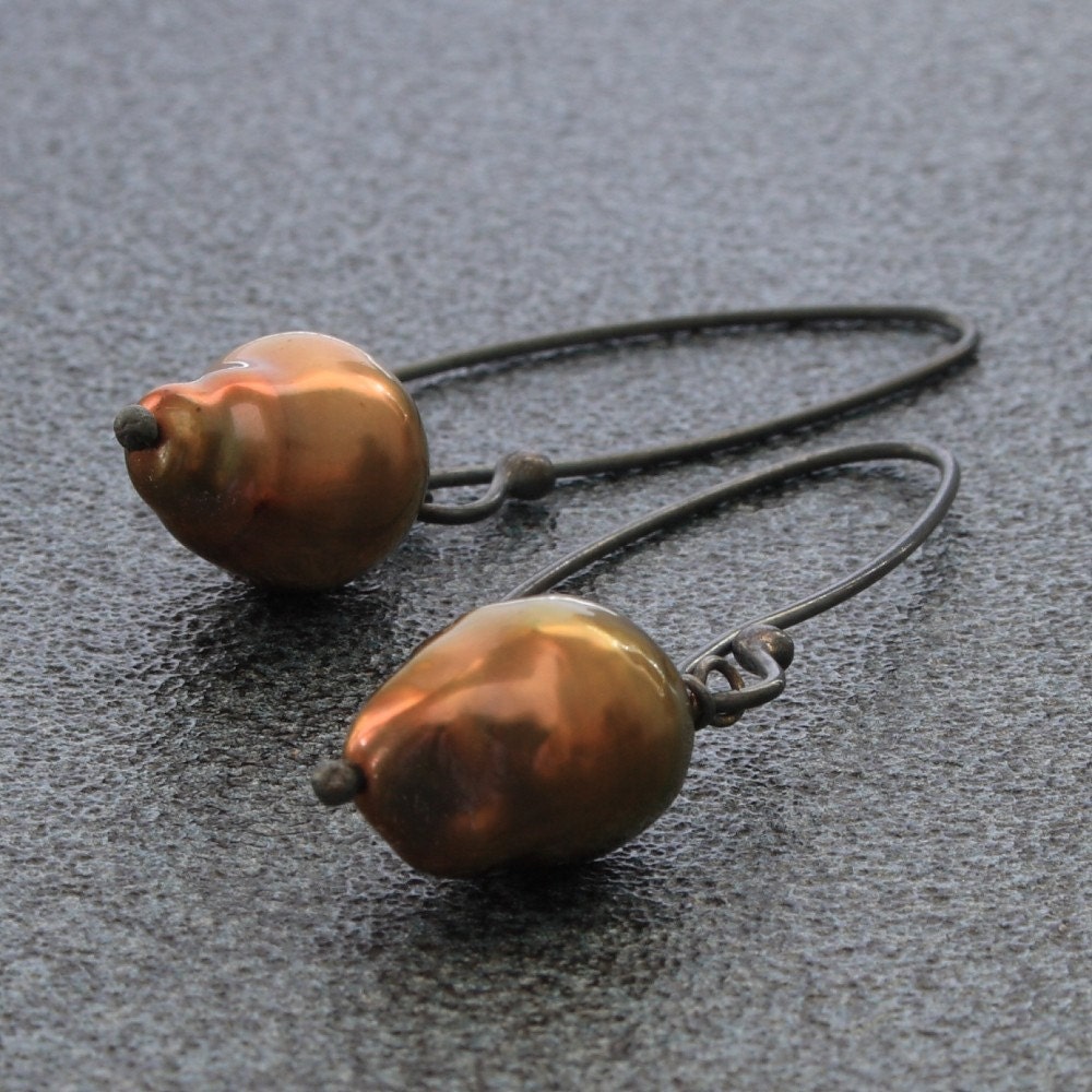 Sterling and Bronze Pearl Earrings