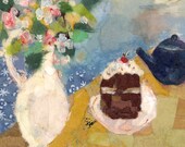 Tea and Cake with Flowers 8x10 Print