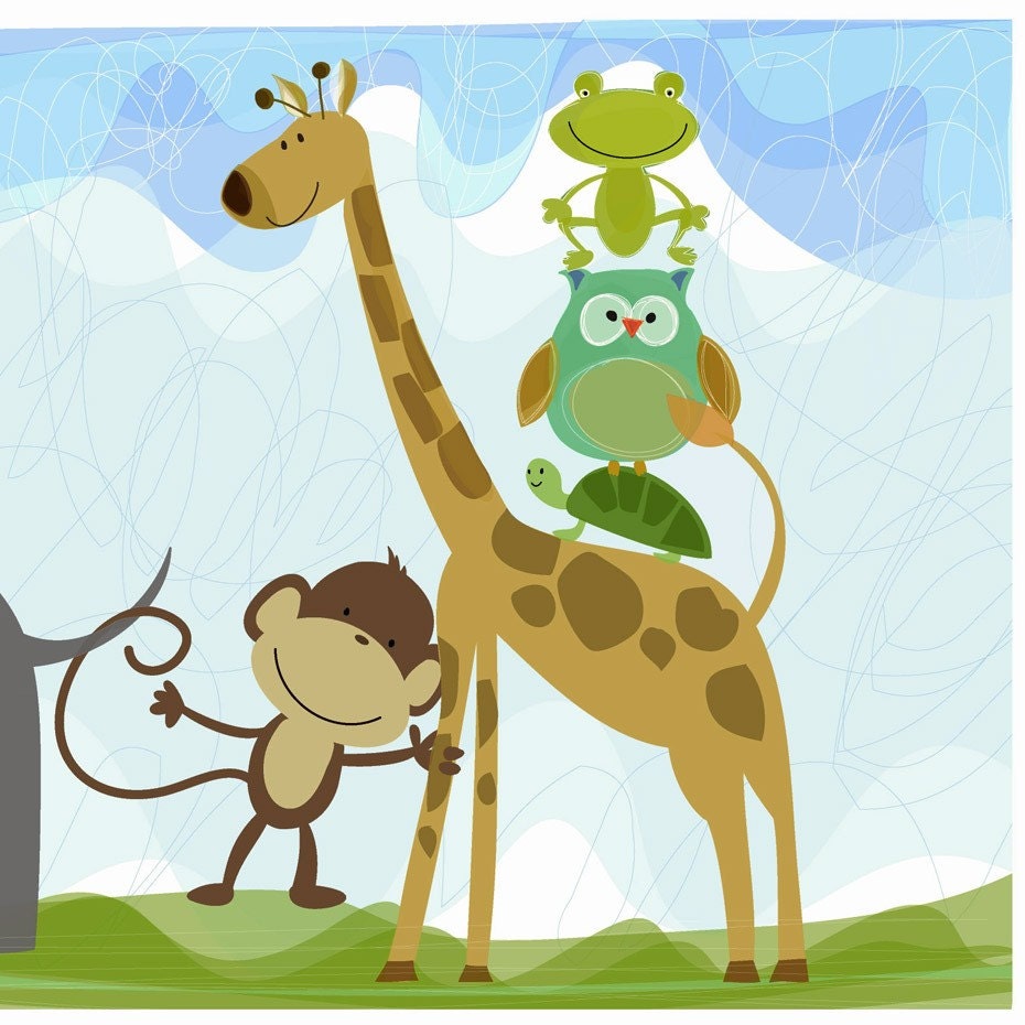 Children's Art Print Wild Animals 8x10