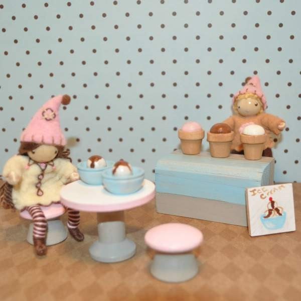 Dollhouse Wooden Toy - The ORIGINAL Ice Cream Shop Playset for Wooden Doll or Bendy Doll / Waldorf Toy Play Set