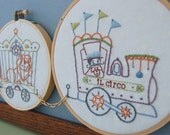 Embroidery Patterns, IL CIRCO Hand Embroidery Patterns Vintage Inspired Circus Train Design, DIY Baby Gift or Nursery Decor