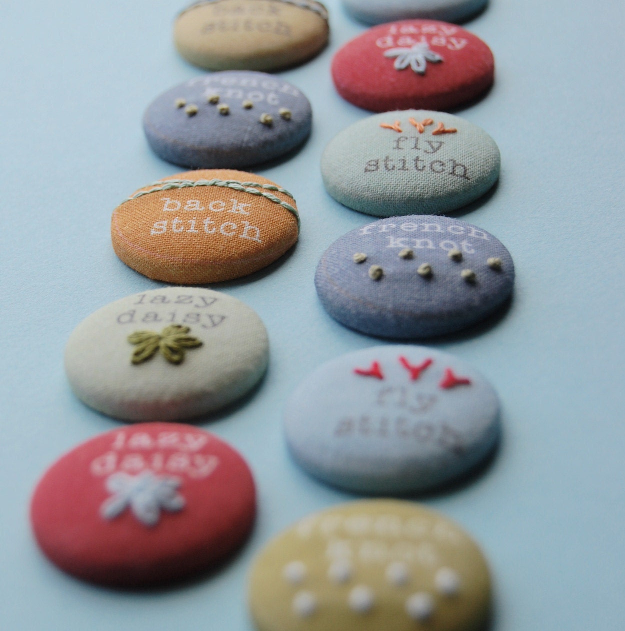 Magnets or pins, Modern Hand Embroidery Sampler Magnets in MELON Colors for Fridge or Craft Room Decor