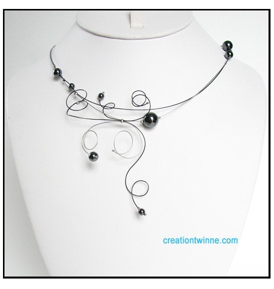 hematite grey, gray swirls necklace,bridesmaids necklace, bridesmaids gifts,  delicate necklace, wedding jewelry, modern jewelry
