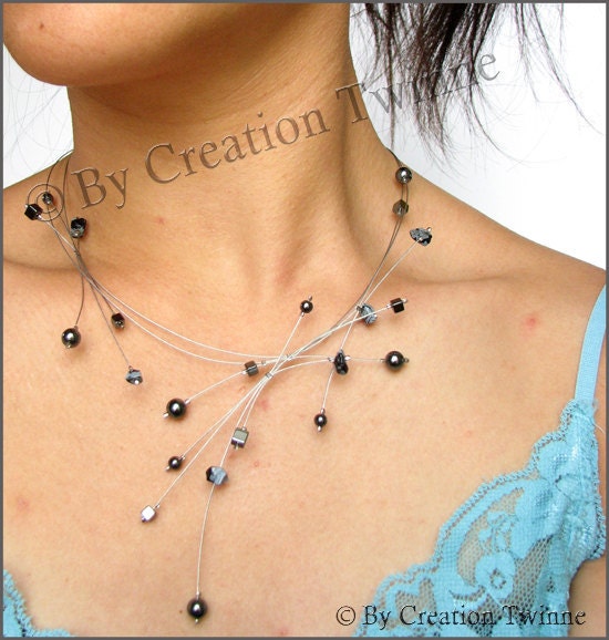 hematite gray necklace,bridesmaids necklace gift,mother necklace gift, evening cocktail delicate necklace, wedding jewelry