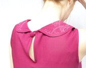 Fucshia  peter pan embroidery collar cotton blouse small