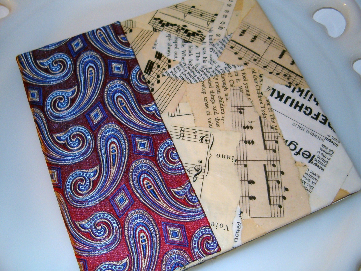 UPCYCLED ART JOURNAL RED PAISLEY SILK 100 PLUS PAGES OF EPHEMERA AND GOODIES