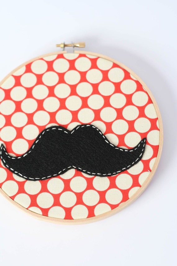 Mustache and Polka Dot Embroidered Wall Hanging