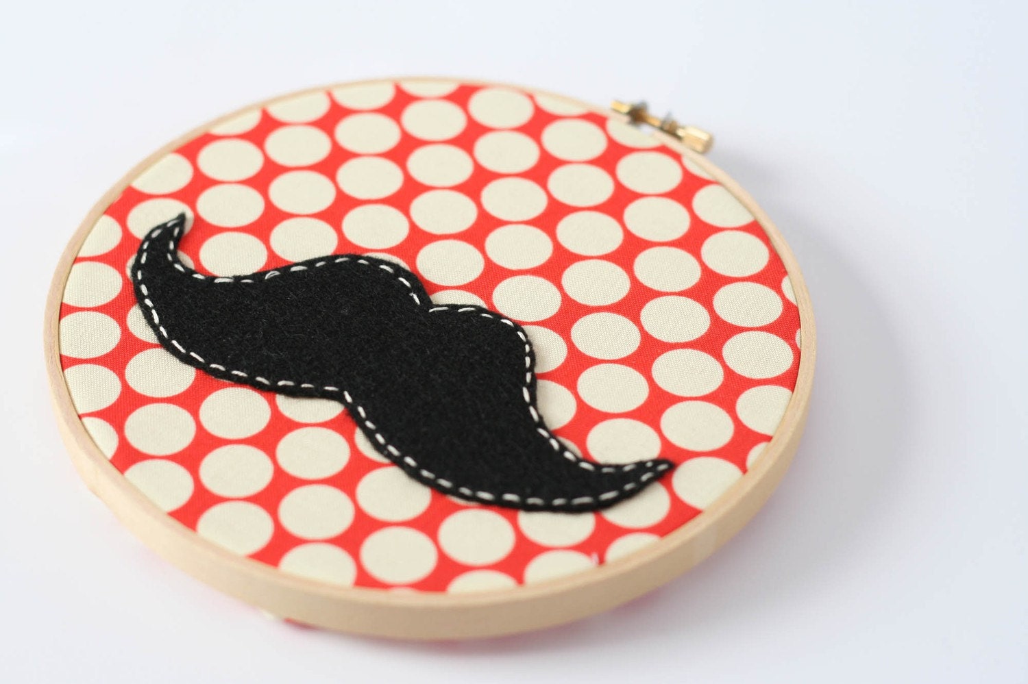 Mustache and Polka Dot Embroidered Wall Hanging
