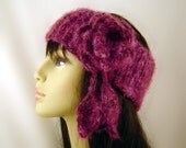 Hand Knit Ear Warmer Headband Wool in Purple