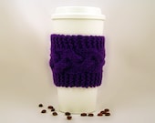 Amethyst Hand Knit Coffee To Go Sleeve Cozy Cable Stitch