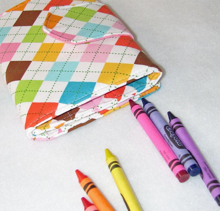Crayon Wallet Children's Coloring Portfolio in Summer Argyle - Hip Trendy Toddler Travel