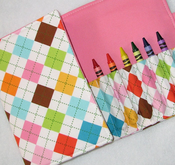 Crayon Wallet Children's Coloring Portfolio in Summer Argyle - Hip Trendy Toddler Travel