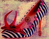 Mixed media art from the series - Keep Walking - stripes high heels Handmade Wall Decor giclee large print