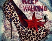 Mixed media art from the series - Keep Walking - polka dot high heels Handmade Wall Decor giclee large print