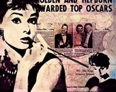 Audrey Hepburn canvas Vintage movie fine Art Print Poster  Breakfast at Tiffany's   Art  pink tones quotes from her life  giclee large print