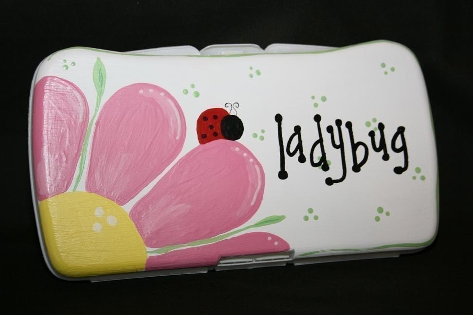 Hand painted Personalized Daisy and Ladybug Diaper Wipe Case