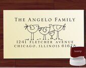Family Birds Custom  Return Address Stamp  - SELF INKING Style 1232B - Personalized Wedding or Christmas Stamper