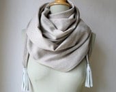 TRODDLA linen shawl in creme with faux suede tassels