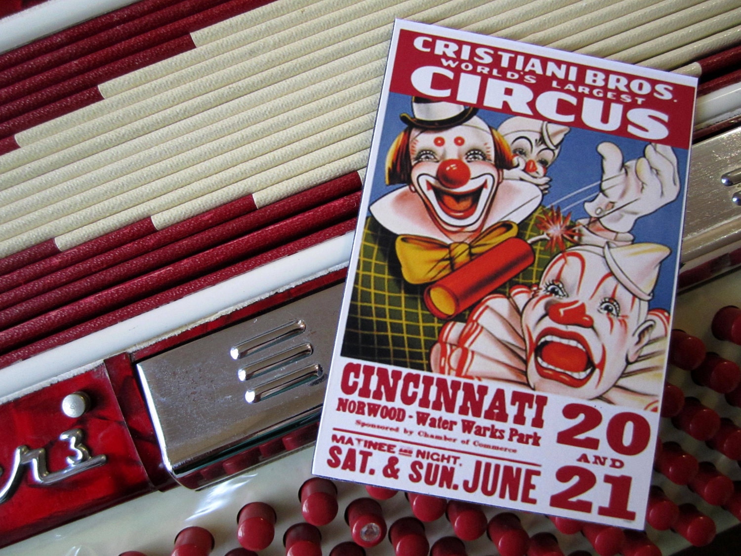 Vintage Circus clowns Flat magnet Cristiani Brothers Circus magnet