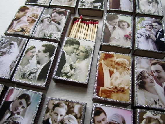 50 Custom Matchbox Wedding Favors- Vintage Style- 1920s Wedding