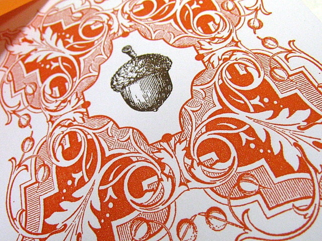 Letterpress Thanksgiving or Autumn Acorn Greeting Card
