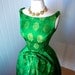 vintage 1950's dress ...gorgeous KELLY GREEN DAMASK with metallic gold floral sculptural tulip skirt pin-up dress with tulle crinoline